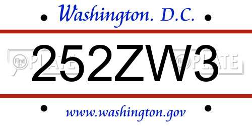 252ZW3 District Of Columbia License Plate