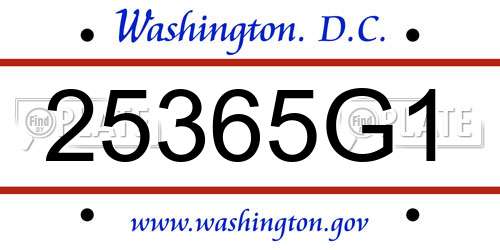 25365G1 District Of Columbia License Plate