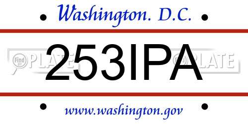 253IPA District Of Columbia License Plate