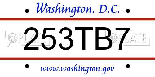253TB7 District Of Columbia License Plate