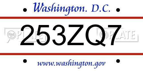 253ZQ7 District Of Columbia License Plate