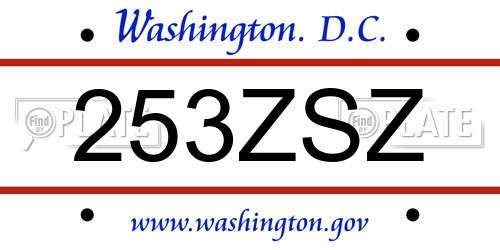 253ZSZ District Of Columbia License Plate