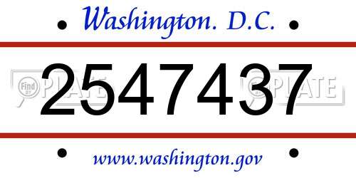 2547437 District Of Columbia License Plate