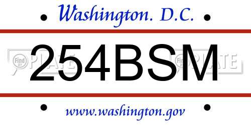 254BSM District Of Columbia License Plate