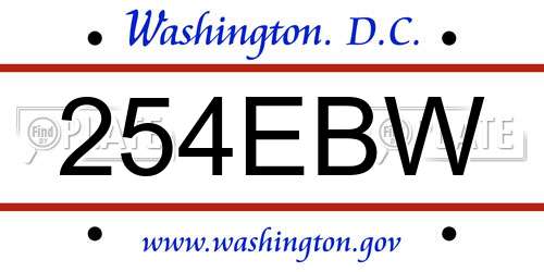 254EBW District Of Columbia License Plate