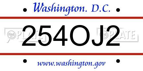 254OJ2 District Of Columbia License Plate