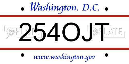 254OJT District Of Columbia License Plate