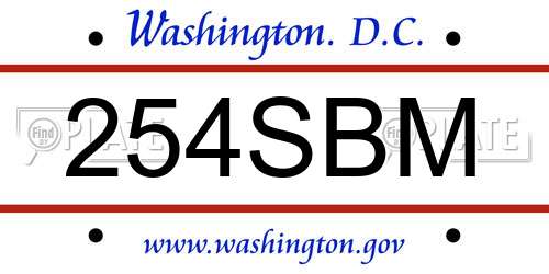 254SBM District Of Columbia License Plate