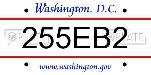 255EB2 District Of Columbia License Plate