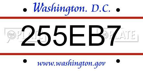 255EB7 District Of Columbia License Plate