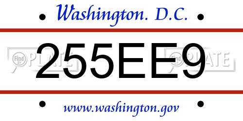 255EE9 District Of Columbia License Plate