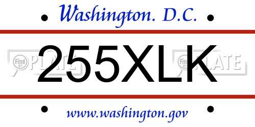 255XLK District Of Columbia License Plate