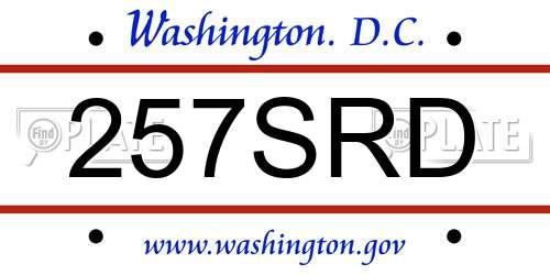 257SRD District Of Columbia License Plate