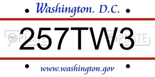 257TW3 District Of Columbia License Plate