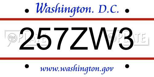 257ZW3 District Of Columbia License Plate