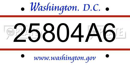 25804A6 District Of Columbia License Plate
