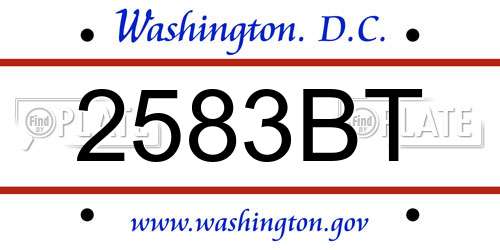 2583BT District Of Columbia License Plate
