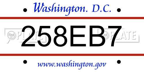258EB7 District Of Columbia License Plate