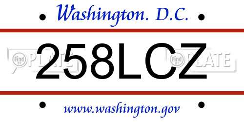 258LCZ District Of Columbia License Plate