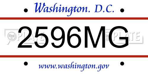 2596MG District Of Columbia License Plate