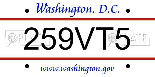 259VT5 District Of Columbia License Plate
