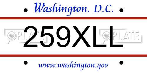 259XLL District Of Columbia License Plate