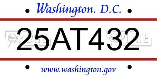 25AT432 District Of Columbia License Plate