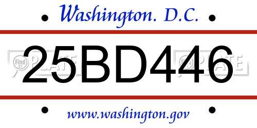 25BD446 District Of Columbia License Plate
