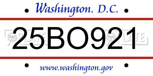 25BO921 District Of Columbia License Plate