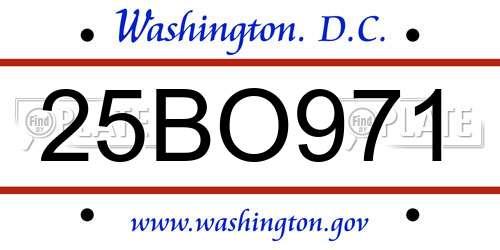 25BO971 District Of Columbia License Plate