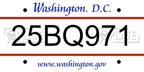 25BQ971 District Of Columbia License Plate