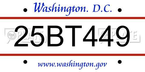 25BT449 District Of Columbia License Plate