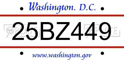 25BZ449 District Of Columbia License Plate