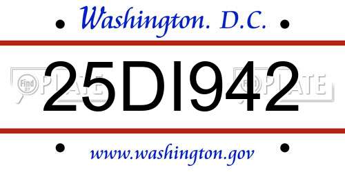 25DI942 District Of Columbia License Plate