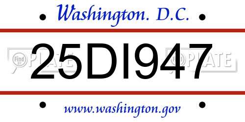 25DI947 District Of Columbia License Plate