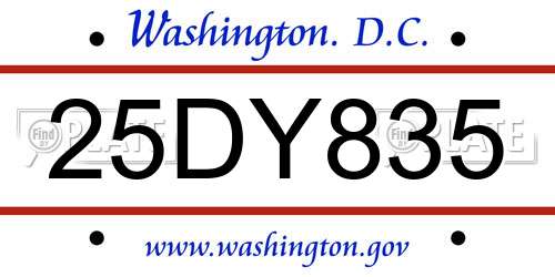 25DY835 District Of Columbia License Plate