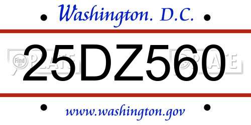 25DZ560 District Of Columbia License Plate