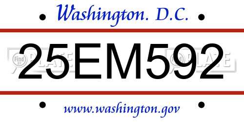 25EM592 District Of Columbia License Plate