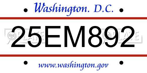 25EM892 District Of Columbia License Plate