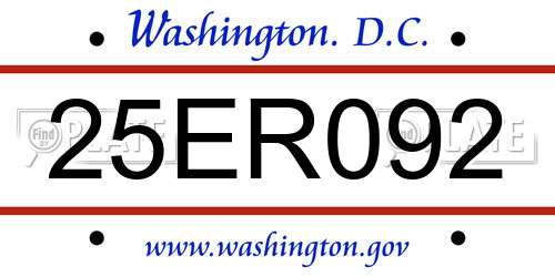 25ER092 District Of Columbia License Plate