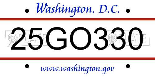 25GO330 District Of Columbia License Plate
