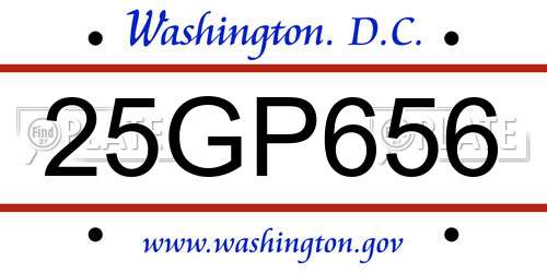 25GP656 District Of Columbia License Plate