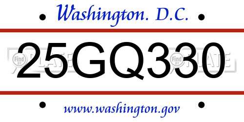 25GQ330 District Of Columbia License Plate