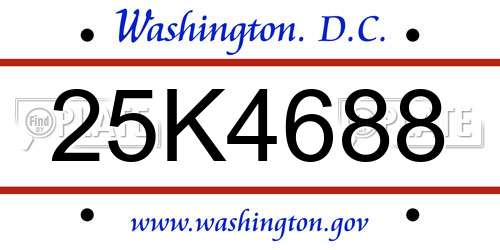 25K4688 District Of Columbia License Plate