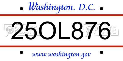 25OL876 District Of Columbia License Plate