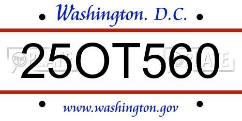 25OT560 District Of Columbia License Plate
