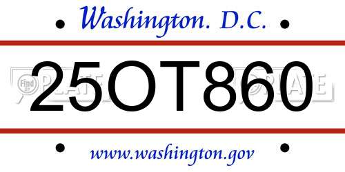 25OT860 District Of Columbia License Plate