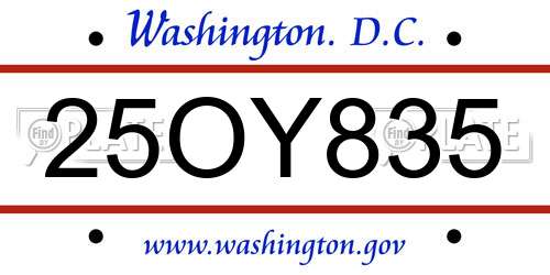 25OY835 District Of Columbia License Plate