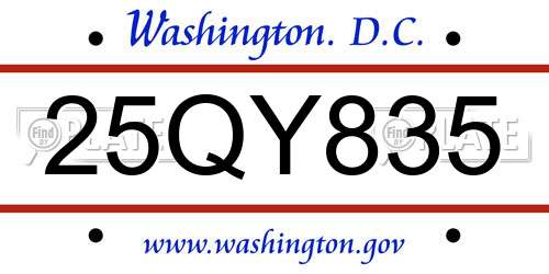 25QY835 District Of Columbia License Plate