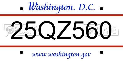 25QZ560 District Of Columbia License Plate